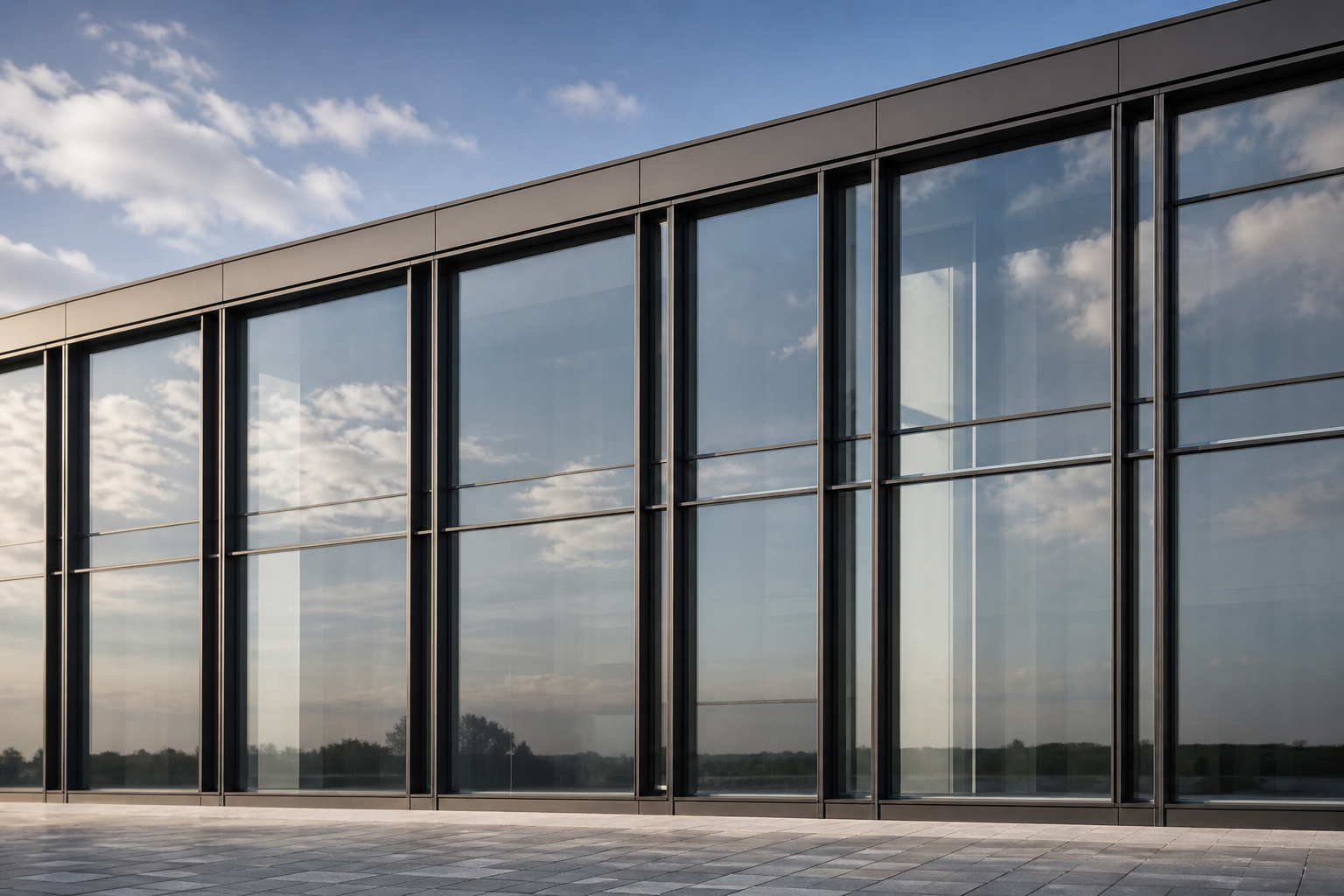 Anodized aluminium curtain-wall mullions on a modern building facade