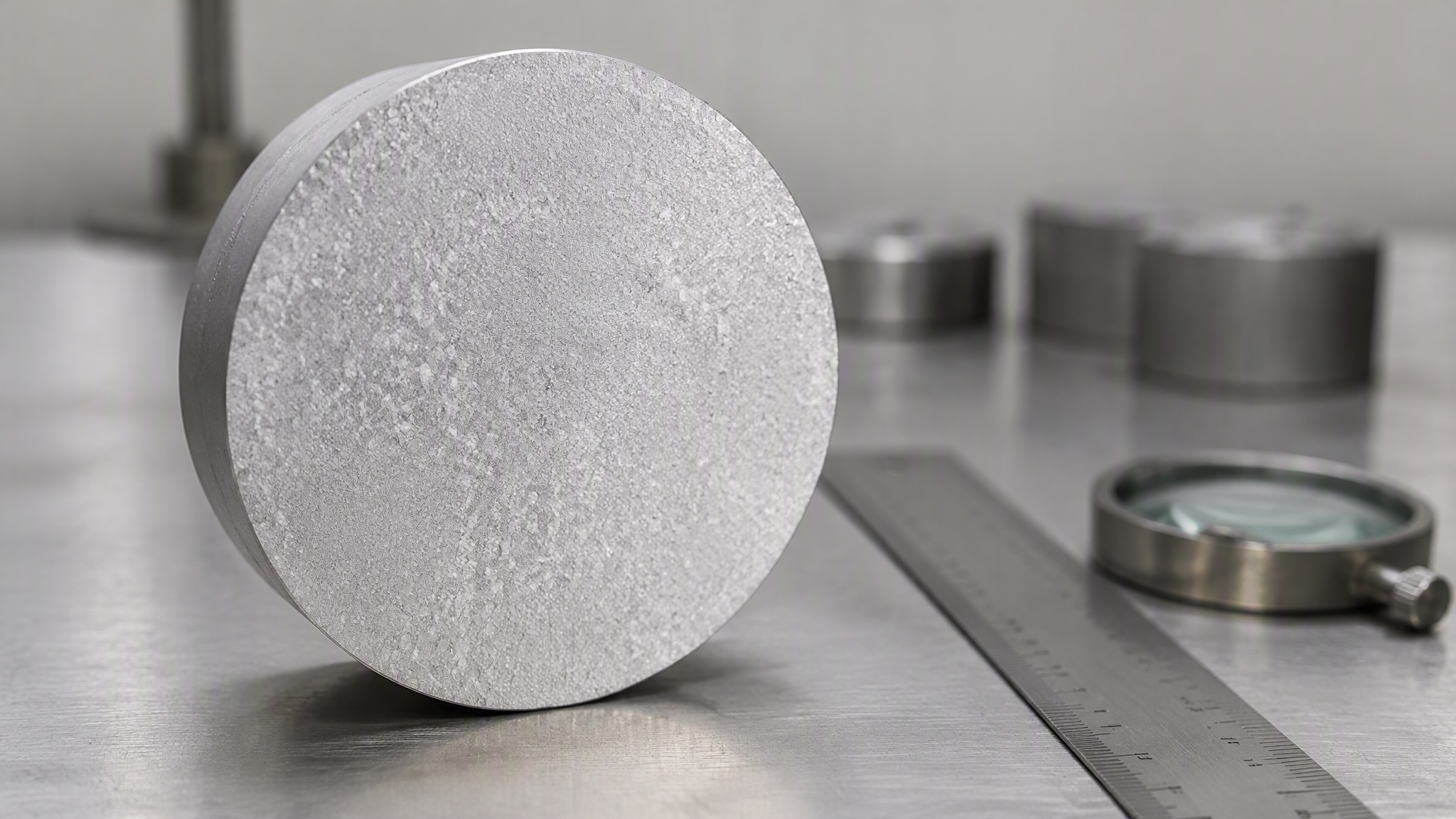 Polished aluminium billet cross-section showing a uniform homogenized grain structure